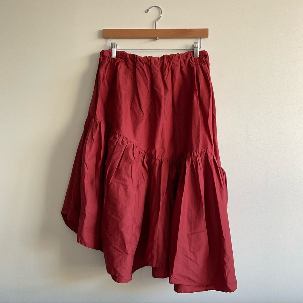Anthropologie | Rust Asymmetrical Poplin Skirt | L